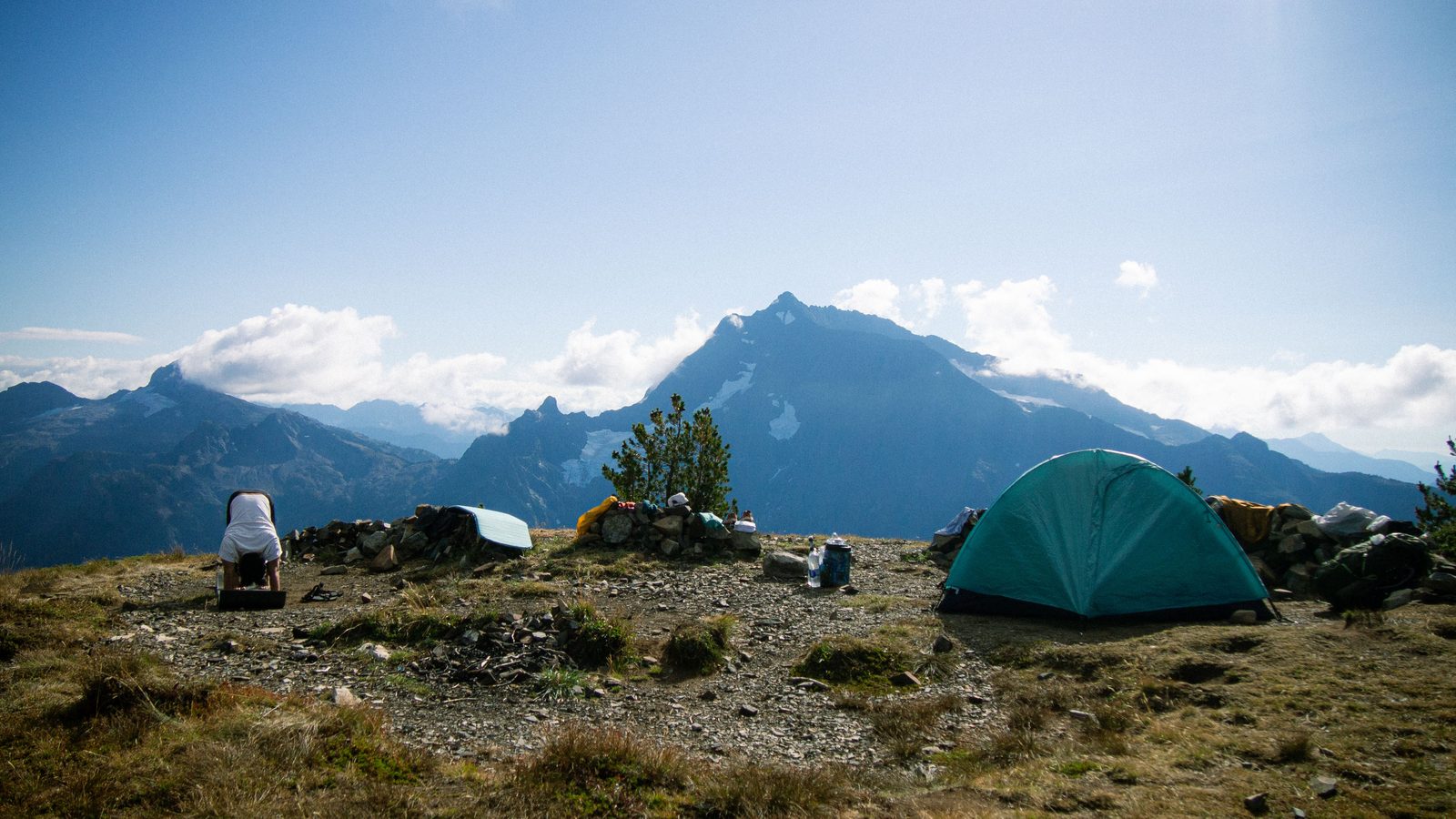 Chris doing some yoga with Jack Mountain as his audience.